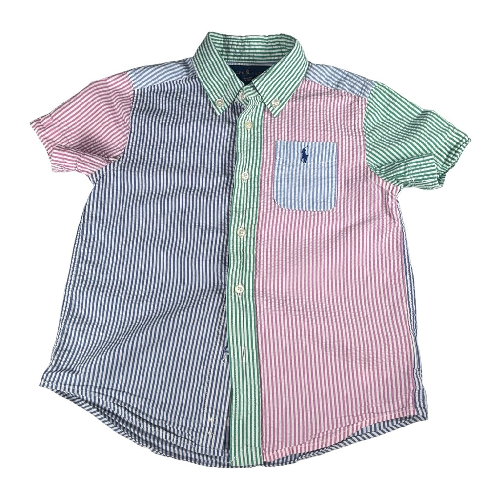 Polo Ralph Lauren Button Down Shirt Striped Seersucker Preppy Toddler Boy 2T